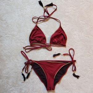 H&M Embroidered Maroon Bikini